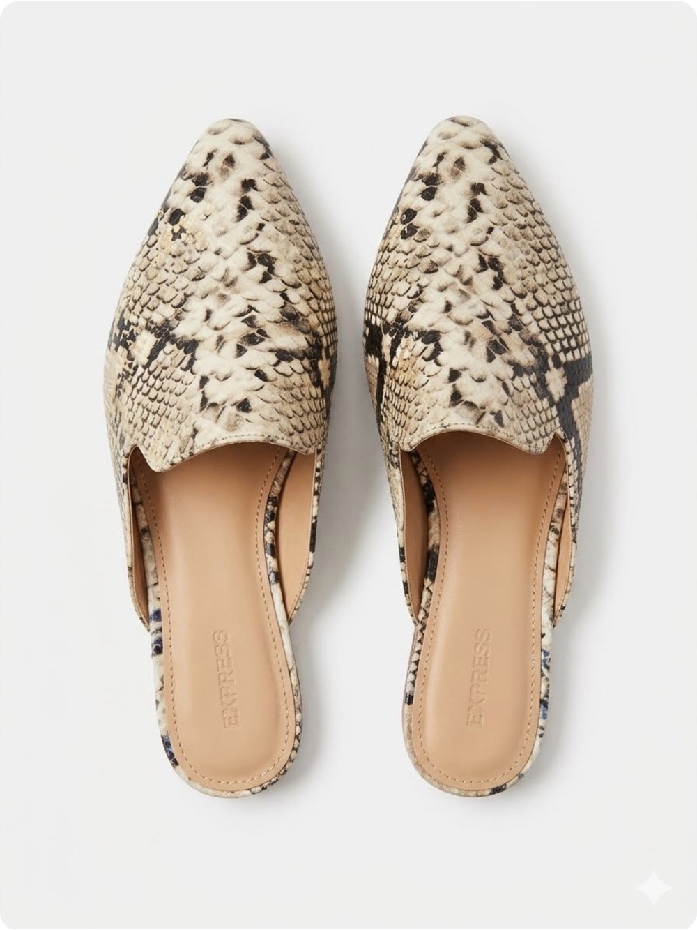 Express Snake-Print Slip-On Mules